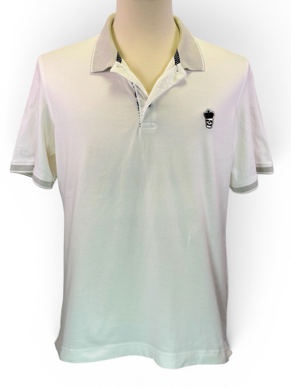 Robert Graham White Skull Crown Polo Shirt Classic Fit Paisley Trim Men's XL